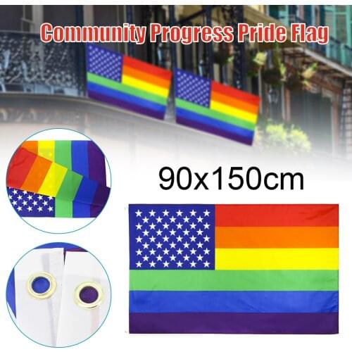 American Rainbow Flag with Printed Stars and Metal Grommets Vibrant Color Polyester Banner for Peace Equality JDH88