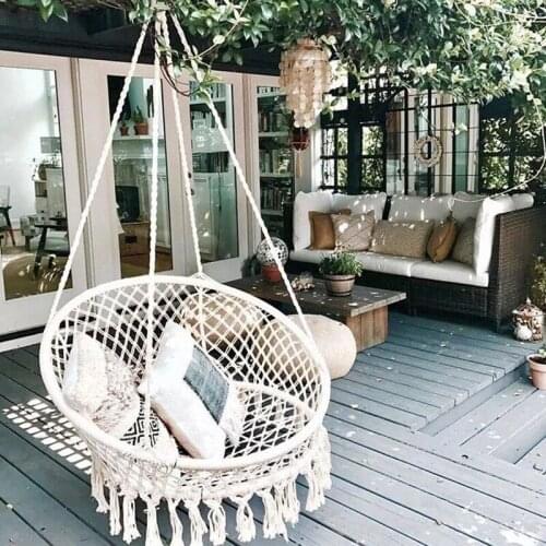 Safe Beige Hanging Hammock Chair Swing Rope Outdoor Indoor Bar Garden Seat Lazy Chair Collapsible Garden No Sticks Dropshipping