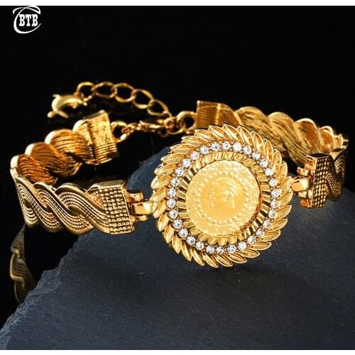 Islamic Muslim Gold Round Watch Portrait Crystal Women Charm Bracelet Luxury Jewelry Middle East Girl Pendant Bracelet Gift