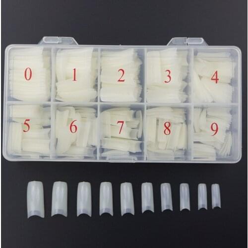 Box of 500 transparent French nails, natural white full-on and half-stick nails