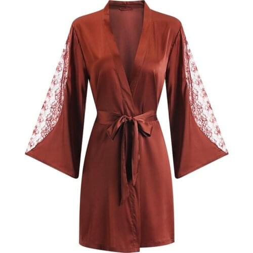 Lace Hollow Out Women Kimono Nighty Bathrobe Bride Wedidng Robe Satin Nightwear Sleepwear Summer New Lounge Gown Home Wear