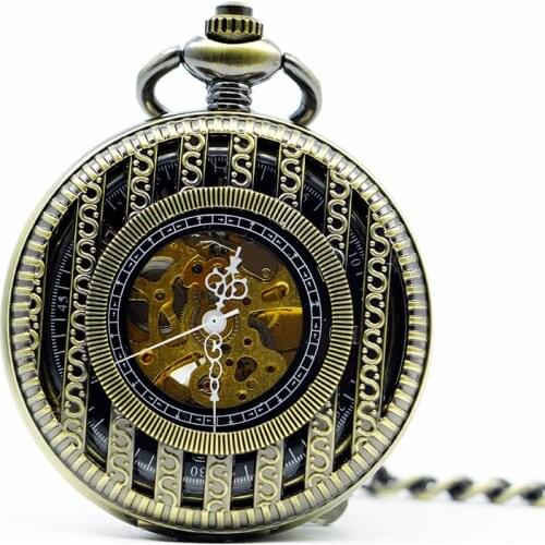 Best Sell Antique Skeleton Hand Wind Necklace Chain Fob Clock Fashion Hollow Mechanical Pocket Watch For Men Women PJX1278