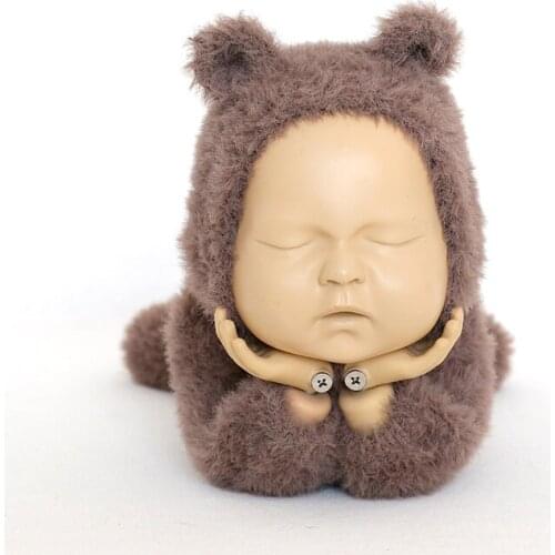 Cute Teddy Bear Hat Chunky Newborn Footed Romper and Hat Fuzzy Newborn Photo Prop Outfit Baby Boy Girl Clothes Infant Bodysuit