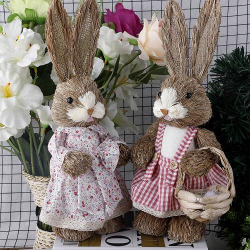 Cute Artificial Straw Rabbit Bunny Ornaments Child Birthday Gift Home Garden Easter Party Decoration Ornament