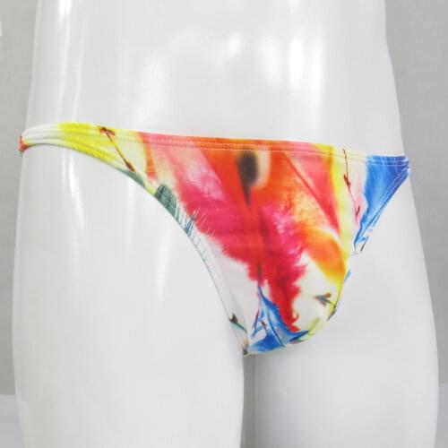 G3774 Mens String Bikini Narrow Waist multi color feather printed options