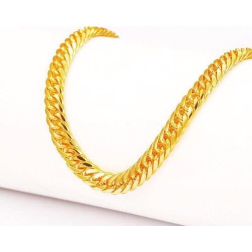 MxGxFam ( 60 cm x 6 mm ) 24inch hiphop Cuban Chain Necklaces for Men 24 k Pure Gold Color Fashion Jewelry Nickel Free