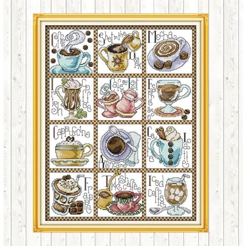 December Coffee Cross Stitch Kits Wall Home Decor Patterns Kits DIY Needlework Crafts Cotton Thread Embroidery Needlework Sets