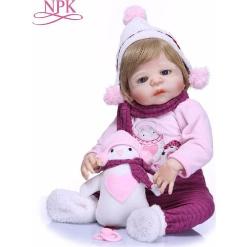 NPK 55CM Real Size Original Bebe Doll reborn toddler girl pink princess bath toy very soft full body silicone doll surprice