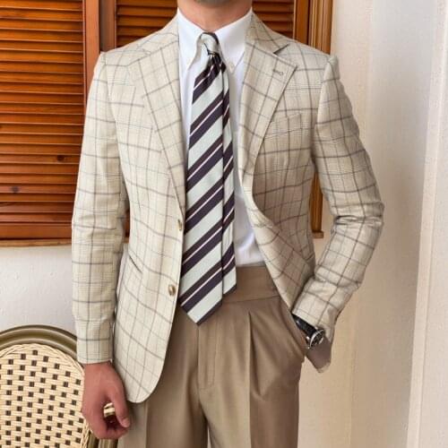 Autumn Luxury Retro Gird Men Tuxedo Suit Costume Mariage Homme Smoking Homme Men Lattice Blazer Business Blazer Hombre Gentleman