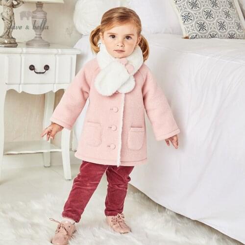 DB16018 dave bella winter baby girls fashion cartoon padded hooded coat children tops infant toddler outerwear with scarf
