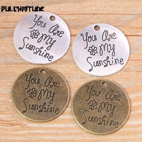 6pcs 25mm Two Color Metal Zinc Alloy Round Letter Sunshine Charms Fit Jewelry Medical Plant Pendant Makings