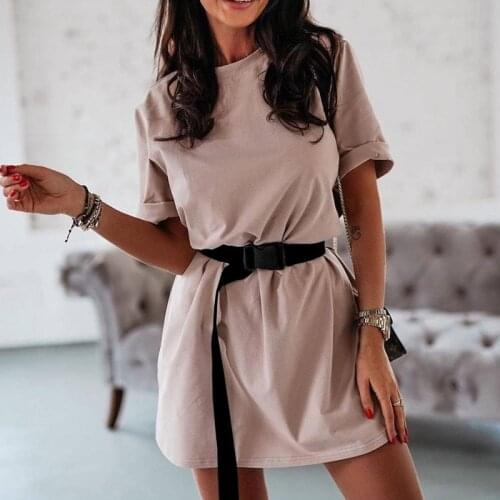 Casual solid new womens dress including belt solid color home loose sports fashion leisure dresses summer 2020 New Women Dress