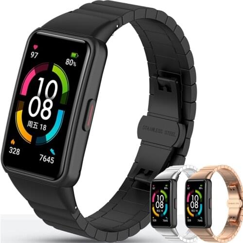 For Huawei Band 6 / Honor Band 6 Strap Stainless Steel Watch Band Bracelet Luxury Metal Watchband Wristband with Adjustment tool