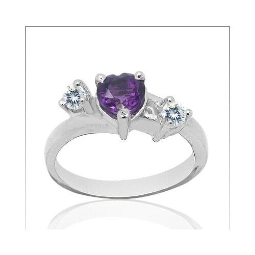 Fashion Heart Amethyst Ring for Daily Wear 5mm Natural Amethyst Silver Ring Solid 925 Silver Amethyst Jewelry