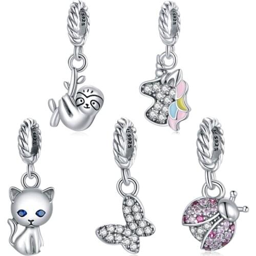 100% 925 sterling silver Colored pony charm sloth beads fit original Pandora bracelet women fine jewelry pendant making gift DIY