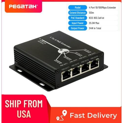 4 Ports PoE Extender work for Network IP 720P 1080P Network 1 input 4 Output camera Extend transmission distance up to 120m