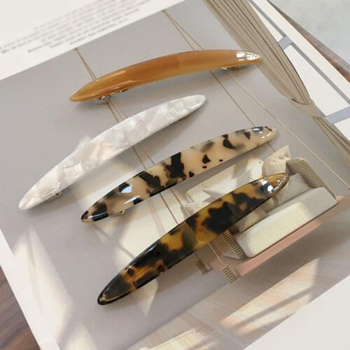 Marble Leopard Tortoise Shell Acetic Acid Spring Vintage Narrow Thin Acetate Long Barrettes Women Hairpins Hair Accessories