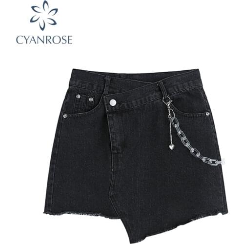2021 Summer Jeans Shorts Women Gothic Harajuku Fashion Y2K High Waist Trouser Vintage Irregular Design Black Denim Shorts Female