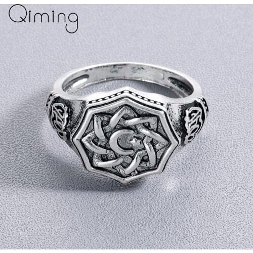 Norse Viking Runic Star Moon Rings Women Men Vintage Punk Rings Amulet Punk Jewelry Handmade Gift Man