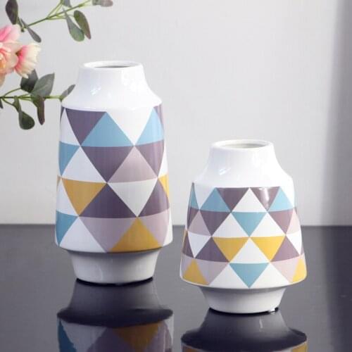 1pc Modern Geometric Ceramic Flower Vase Creative Colorful Floral Vases Table Top Centerpiece for Home Decoration
