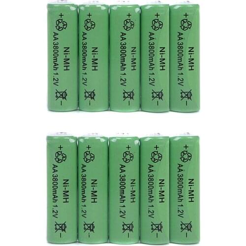 10 Pieces/Lot AA Rechargeable Battery Pointed 3800mAh 1.2V NI-MH Batteries For Remote Remote Control Toy Light