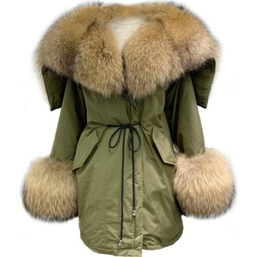 2020 Korea Streetwear Long Parka Women Big Natural Fur Collar Real Fur Coat Fashion New Winter Jacket White Duck Down Jacket