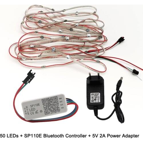 50 100 Leds/String WS2812B Pre Soldered Pixels RGB LED Module Heatsink Board Nodes with Bluetooth Music Controller Power Adapter