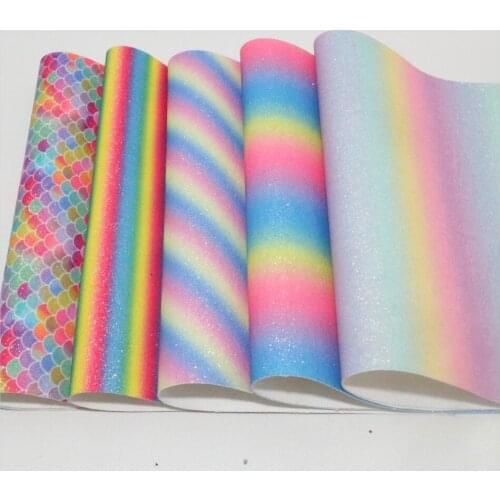 A4 21*29cm Leather Sheet Progressive Color Rainbow Glitter fabric Leather Fabric For bows craft Sewing DIY