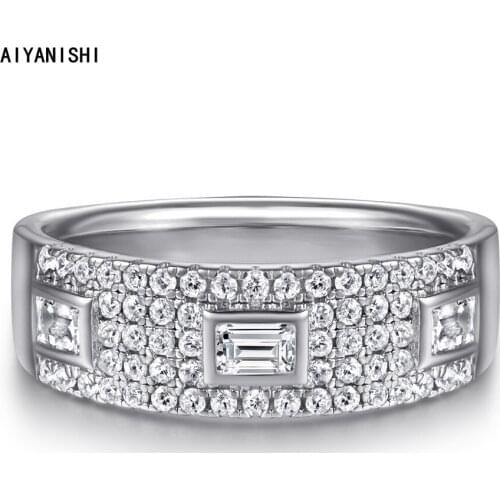 AIYANISHI 925 Sterling Silver Band Ring for Women Thick Emerald Band Ring Shiny Office Lady Versatile Finger Band Ring for Women