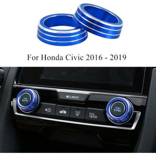 Car Air Conditioning Multimedia Speaker Audio Knob Button Engine Ignition Push Button Decorative Ring For Honda Civic 2016-2019