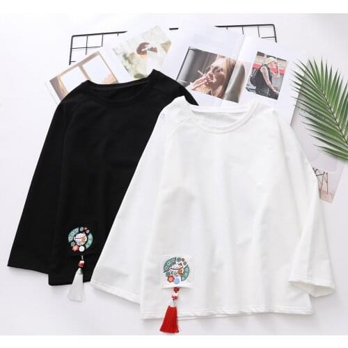 Sweet Cat Tassels Fall Autumn Womens Loose Blouse Flare Sleeve Short Sleeve Pullovers Shirt Warm Cute Mori Girl Tops