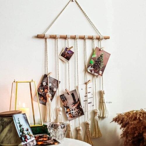 Bohemian Hanging Photo Display Tassel Wall Pictures Organizer with 20 Wood Clips for Photo Collage Frame,Decor Home Decoration
