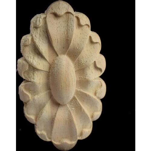 Flower Carving Natural Wood Appliques for Furniture Cabinet Unpainted Wooden Mouldings Decal Decorative Figurine Wood Miniatures