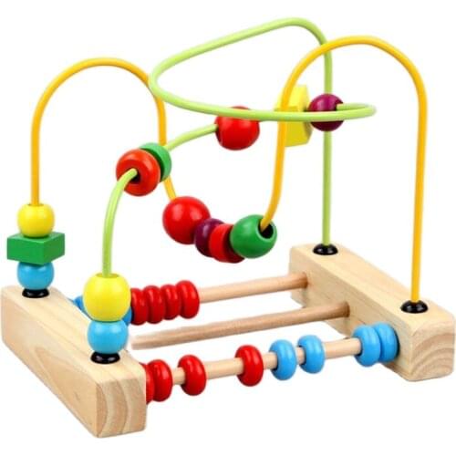 Wooden Toys for Children Color Wooden Circles Bead Wire Maze Roller Coaster Educational Wood Puzzles Toy