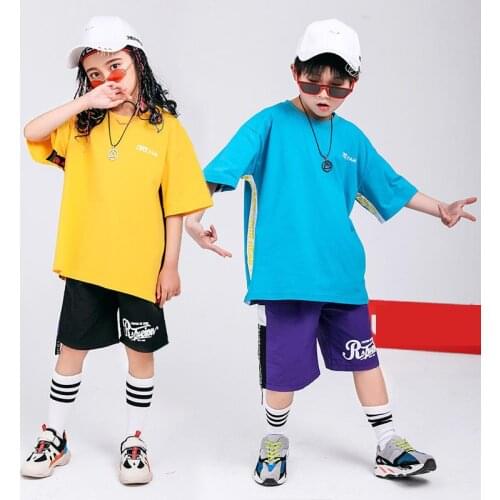 Children Hip Hop Outfits Summer Boys Girls Short Sleeve T Shirt Tops Loosed Shorts Fashion Performance Clothes Jazz Dance Wear