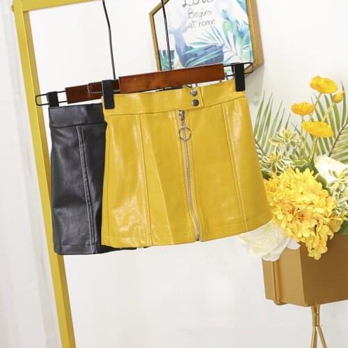 Baby Skirt Fashion PU Leather Skirt Yellow Black Zipper Kids Skirts 2 3 4 5 6 Years Toddler Kids Pettiskirt Skirt for Girls 2019