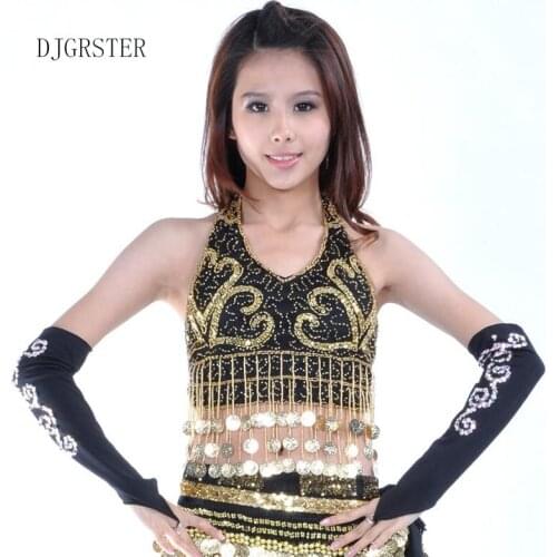 DJGRSTER 2020 Belly Dance Clothes Tassels Coin Tops V-neck Backless Plus Size Women Gypsy Tribal Dance Sequins belly dance Bra