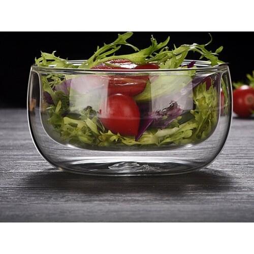 Double Layer Heat-resistant High Borosilicate Glass Bowl Salad Bowl Microwave Tableware Ice Cream Heatproof Salad Dinnerware