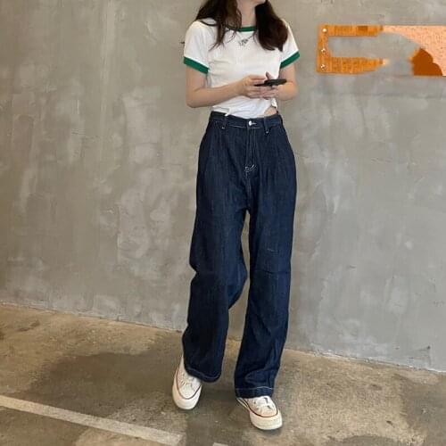 Retro Blue Denim Jeans Women Summer Thin Material Wild Straight Loose 2021 New Autumn Women Jeans Casual Jeans