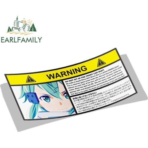 EARLFAMILY 13cm x 7.7cm Car Sticker for Asada Shino Sinon Sword Art Online Warning Slap Stickers Anime Vinyl JDM Window Decal