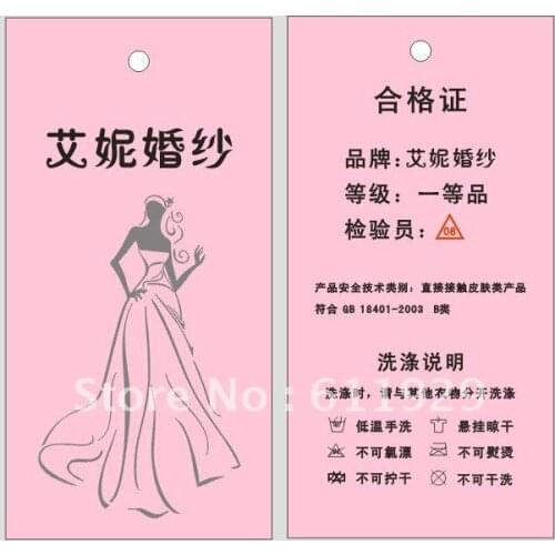 Customized Wedding Dress hangtags/tag/garment labels/printed tags/logo/main labels Free Shipping+drill hole+Glue needle