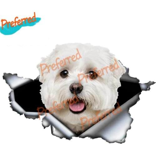 Creative Cute Maltese Car Sticker Pet Dog Car Decoration Torn Metal Decal Reflective Sticker Waterproof Car Styling