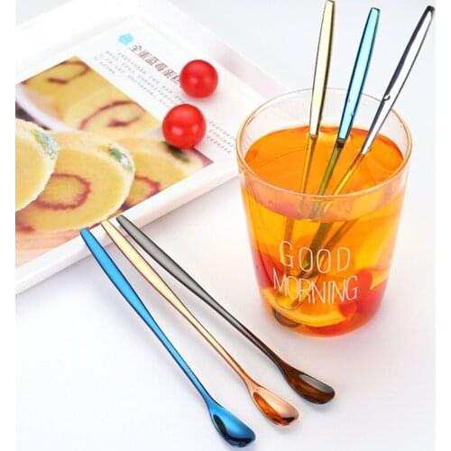 304 Stainless Steel Long Handle Stir Spoon Tableware Creative Multicolor Dinnerware Mug Cup Japanese Kitchen Accessories