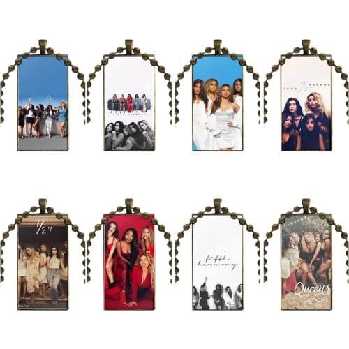 Fashion Fifth Harmony For Girls Gifts Fashion Glass Cabochon Necklace With Women Statement Pendant Rectangle Necklaces Jewelry