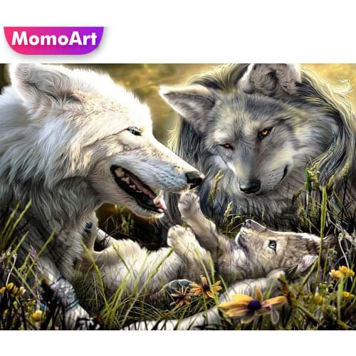 MomoArt DIY Diamond Mosaic Wolf Animal Picture Of Rhinestone Diamond Embroidery Needlework Painting Cross Stitch Home Decor