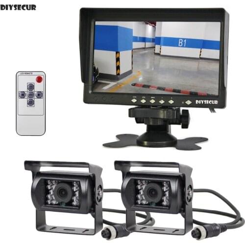 DIYSECUR AHD 7" LCD Backup Monitor Rear View Monitor 2 x Waterproof IR Night Vision 1080P AHD Camera for Bus Houseboat Truck