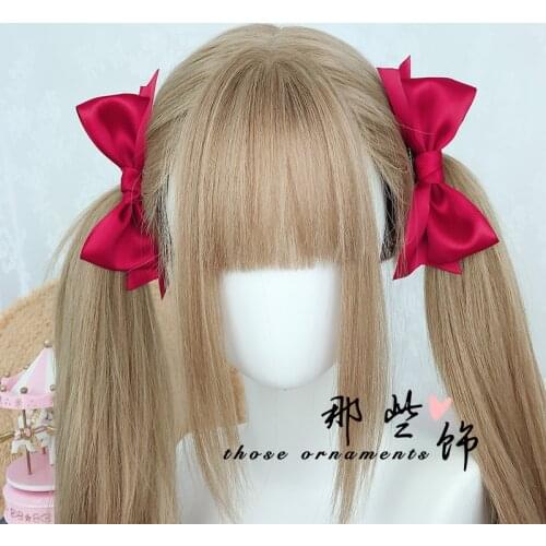SOFT Girl Hair Accessories a Pair of Hairclips RED Side Clip Lolita Double Ponytail Bow Barrettes JK College Style Headdress