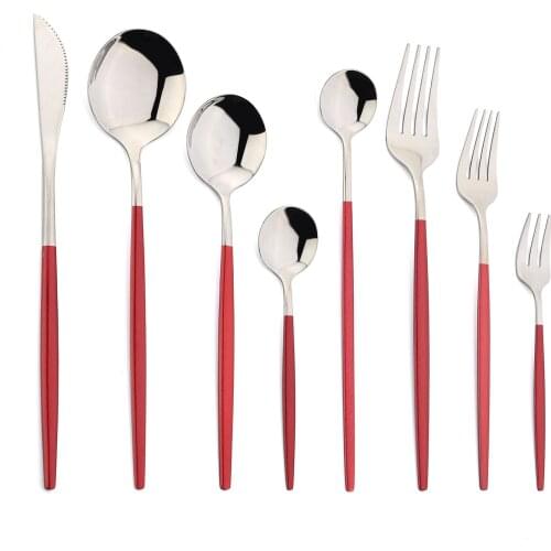 JANKNG Dinnerware Set Red Cutlery Set Stainless Ste Knife Fork Spoon Cutlery Set Kitchen Table Flatware Tableware Silverware Set