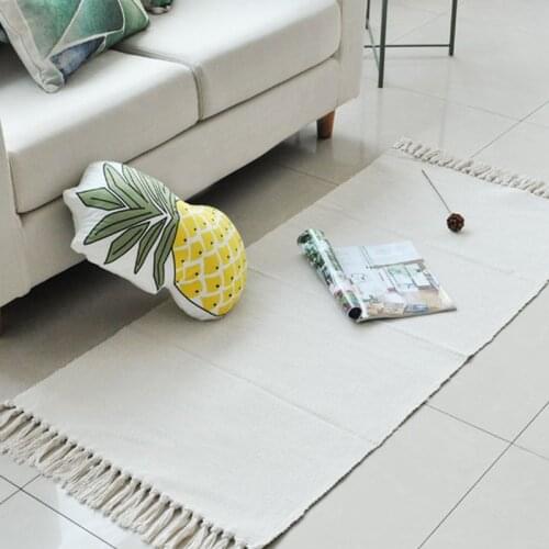 White Linen Cotton Floor Rugs For Living Room Bedroom Knitted Home Sofa Areas Carpets Long Size Bed Side Bathroom Mat DIY Paint
