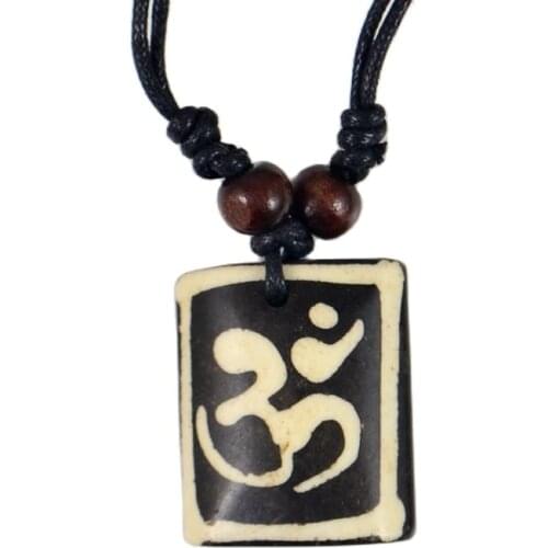 Real Cattle Bone Tibet AUM OM Ohm Hindu Buddhist Hinduism Yoga India Carving Pendant Necklace Amulet Lucky Gift Tribal